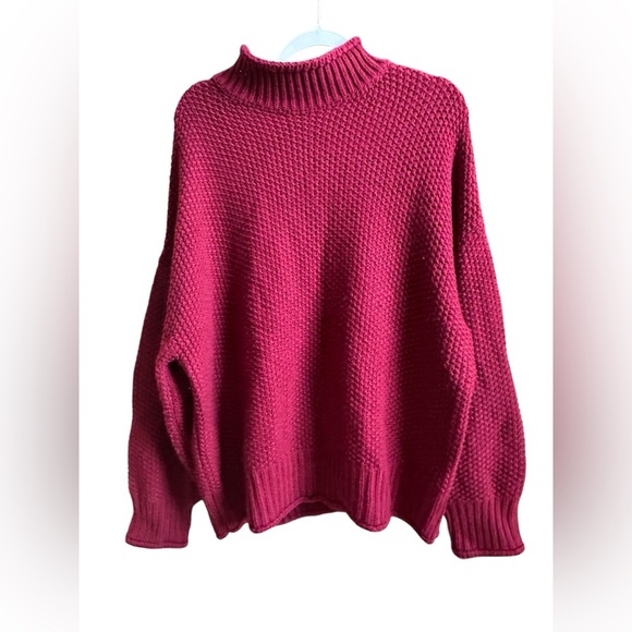 Maroon Red Mock Neck Heavy Knit XL Sweater - Picture 2 of 7